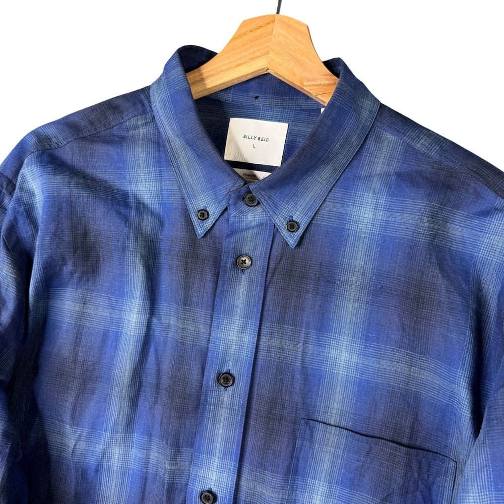Billy Reid Tuscumbia Standard Fit Blue Shadow Plaid Cotton Button Down Shirt L